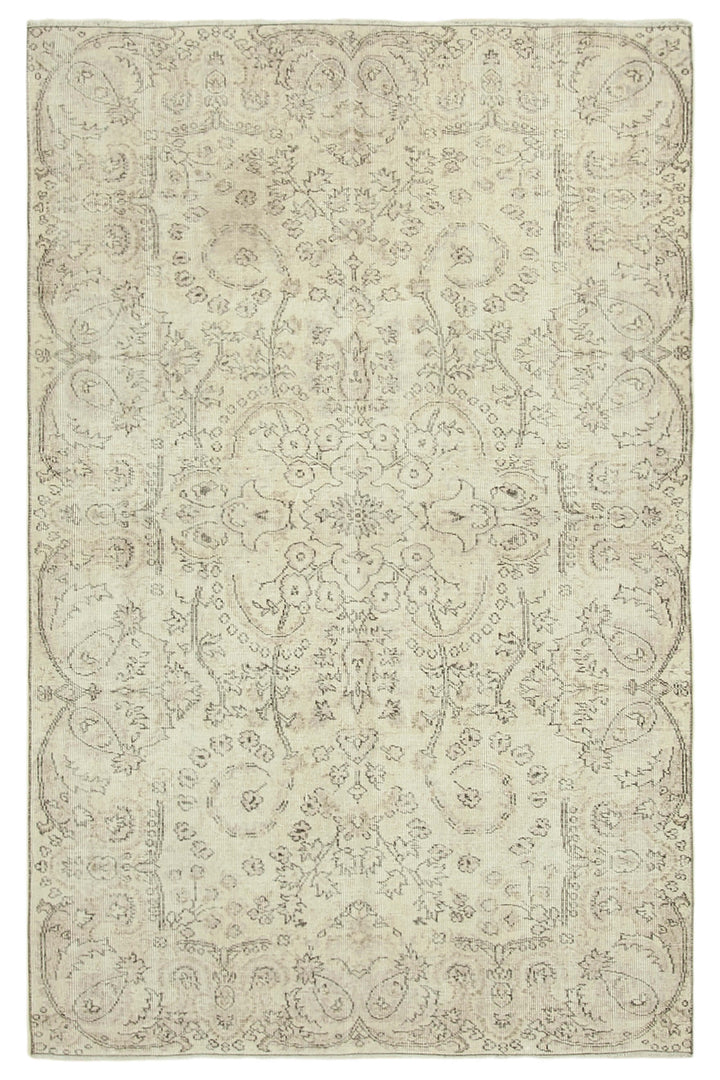 5x8 Beige Turkish Vintage Area Rug - 39022