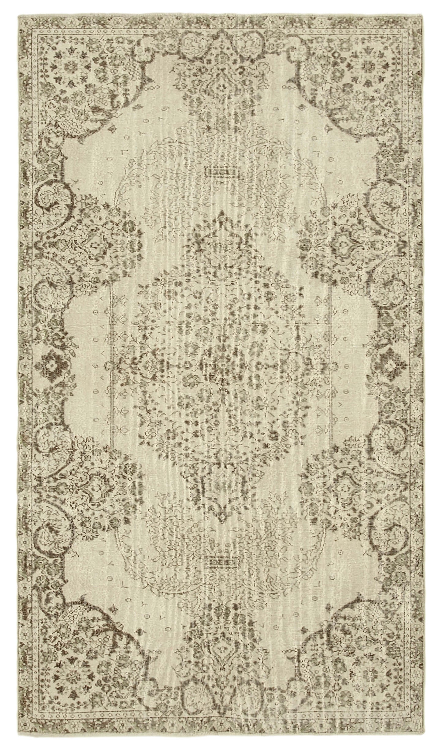5x9 Beige Turkish Vintage Area Rug - 39024