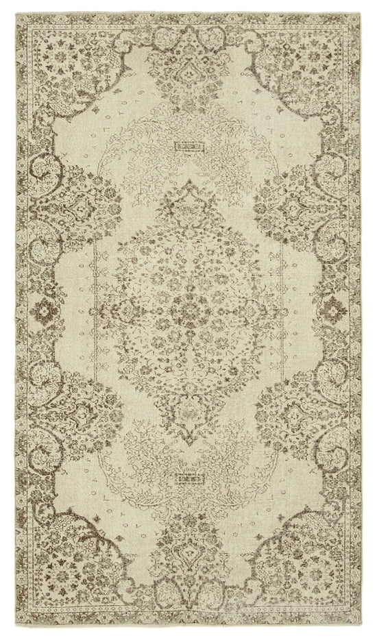 5x9 Beige Turkish Vintage Area Rug - 39024
