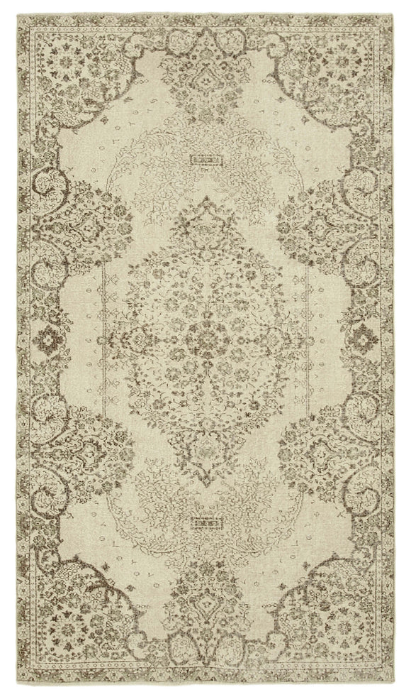 5x9 Beige Turkish Vintage Area Rug - 39024