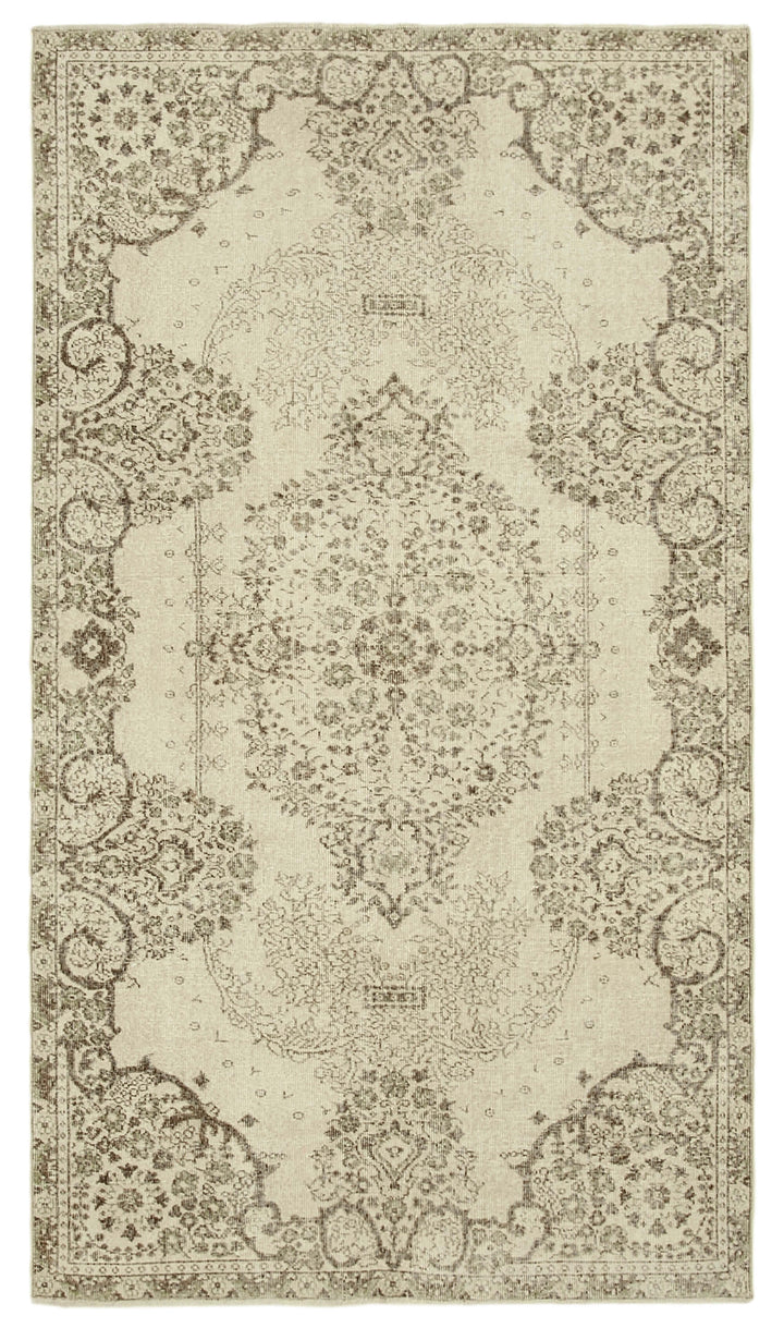 5x9 Beige Turkish Vintage Area Rug - 39024