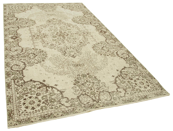 5x9 Beige Turkish Vintage Area Rug - 39024
