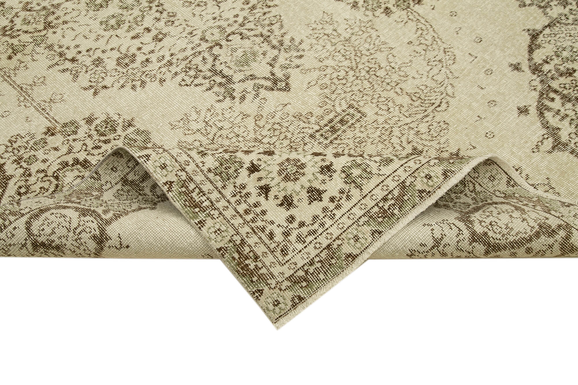 5x9 Beige Turkish Vintage Area Rug - 39024