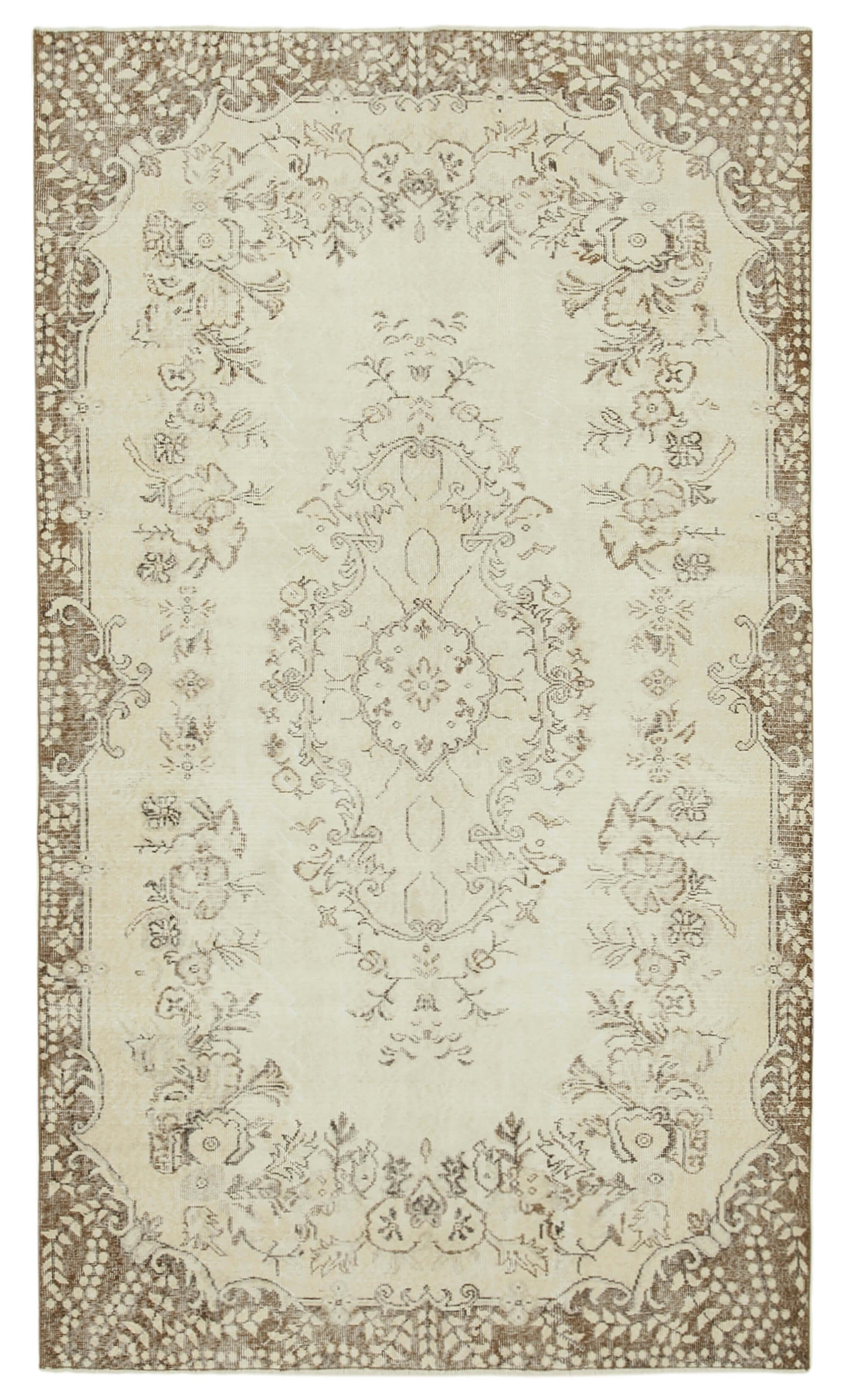 6x9 Beige Turkish Vintage Area Rug - 39028