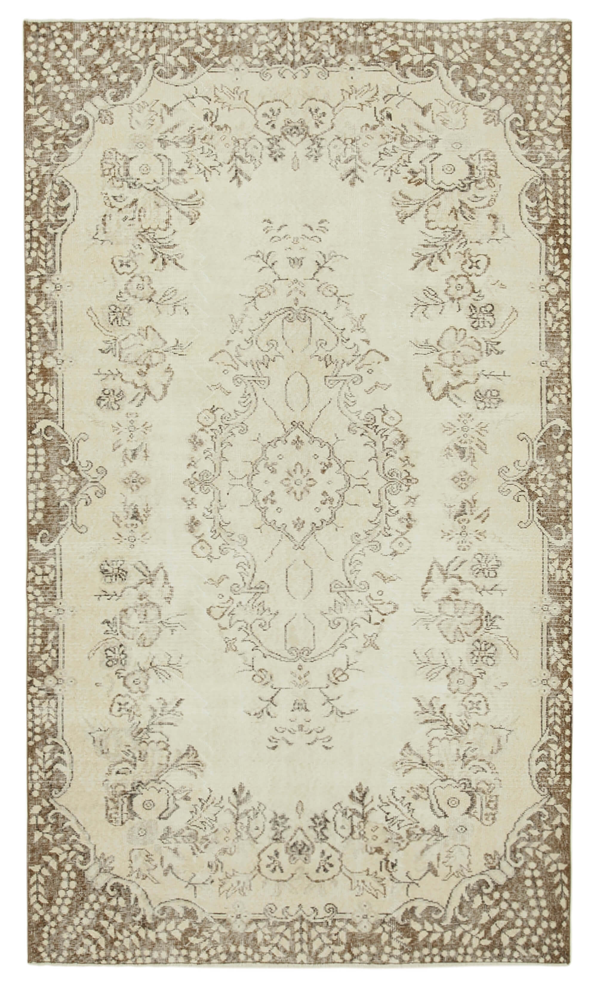 6x9 Beige Turkish Vintage Area Rug - 39028