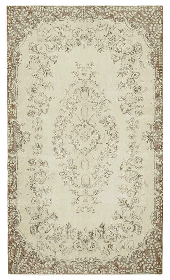 6x9 Beige Turkish Vintage Area Rug - 39028