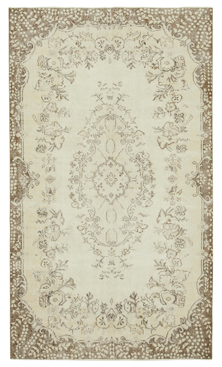 6x9 Beige Turkish Vintage Area Rug - 39028
