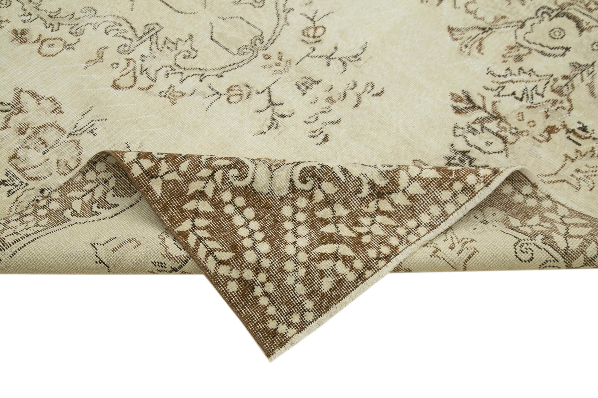 6x9 Beige Turkish Vintage Area Rug - 39028