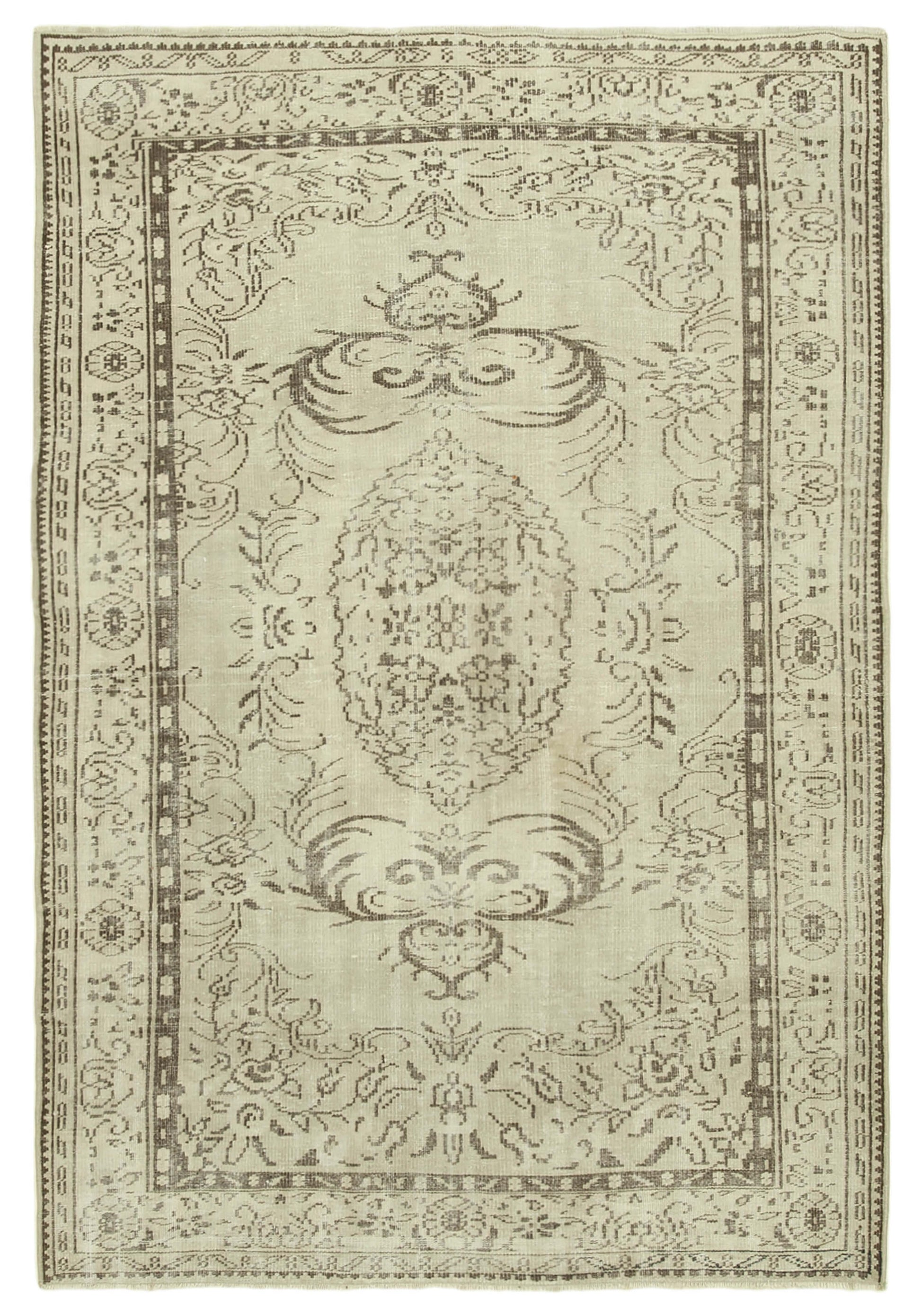 6x9 Beige Turkish Vintage Area Rug - 39030