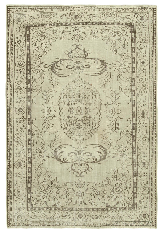 6x9 Beige Turkish Vintage Area Rug - 39030