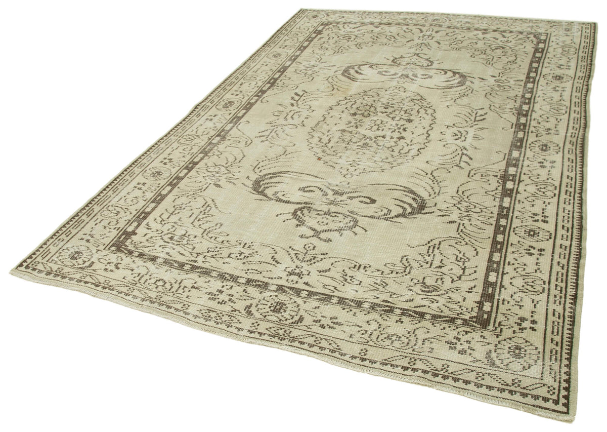 6x9 Beige Turkish Vintage Area Rug - 39030