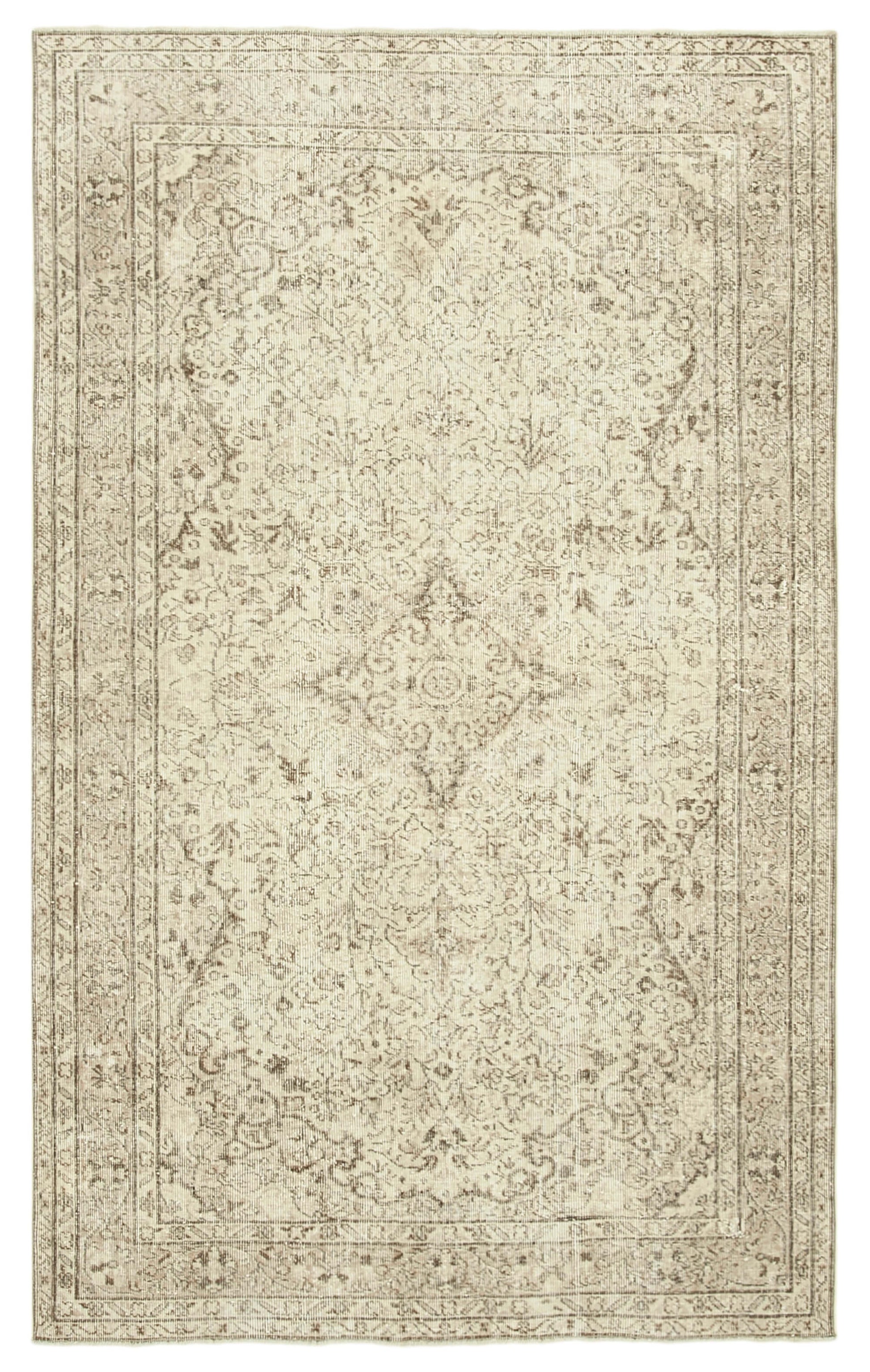 5x9 Beige Turkish Vintage Area Rug - 39037