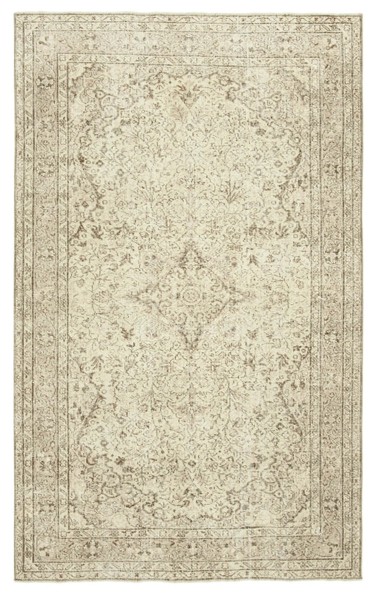 5x9 Beige Turkish Vintage Area Rug - 39037