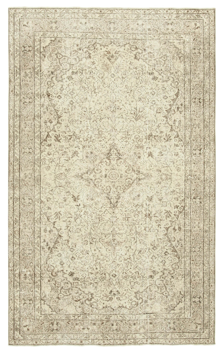 5x9 Beige Turkish Vintage Area Rug - 39037