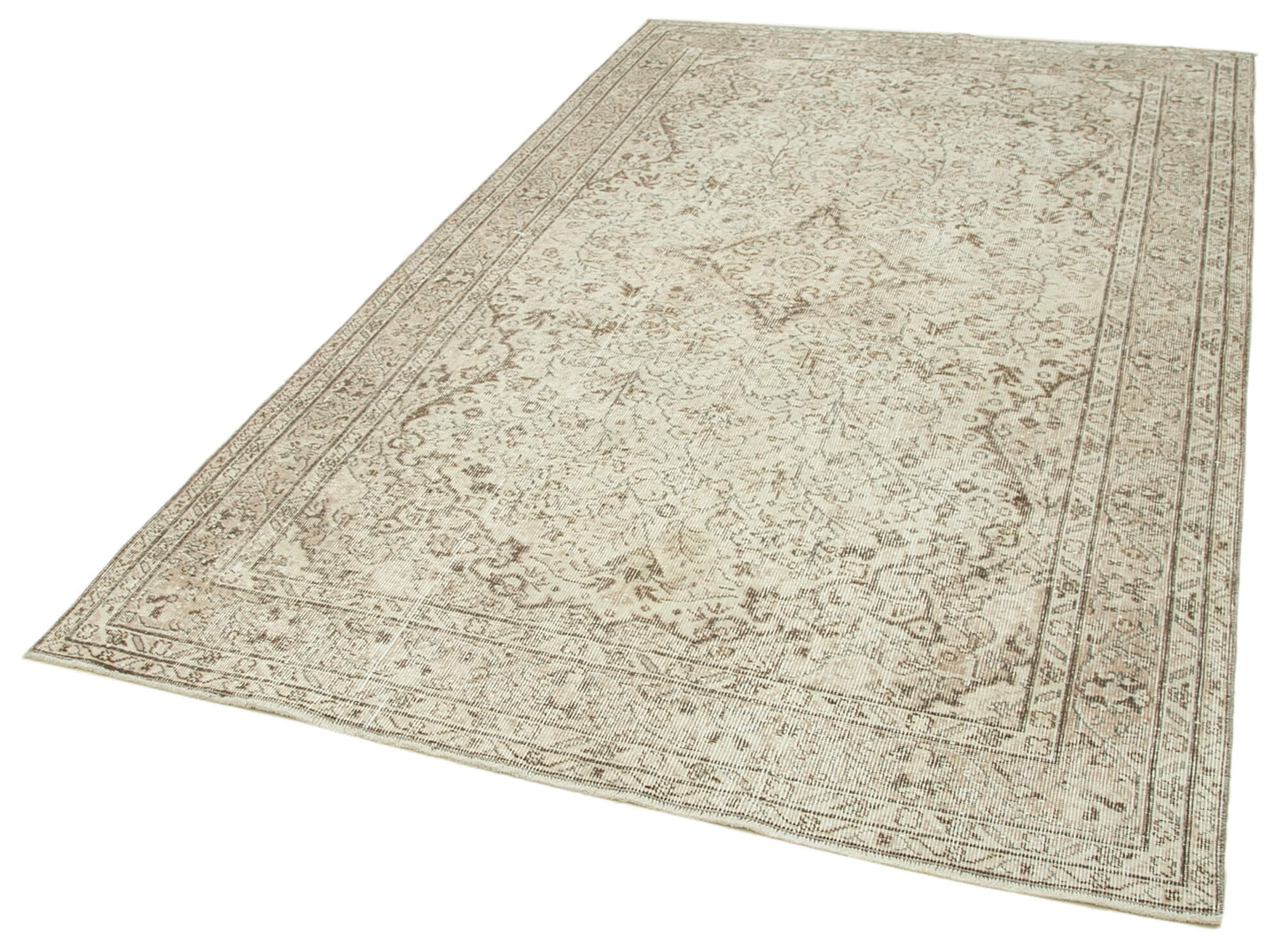 5x9 Beige Turkish Vintage Area Rug - 39037