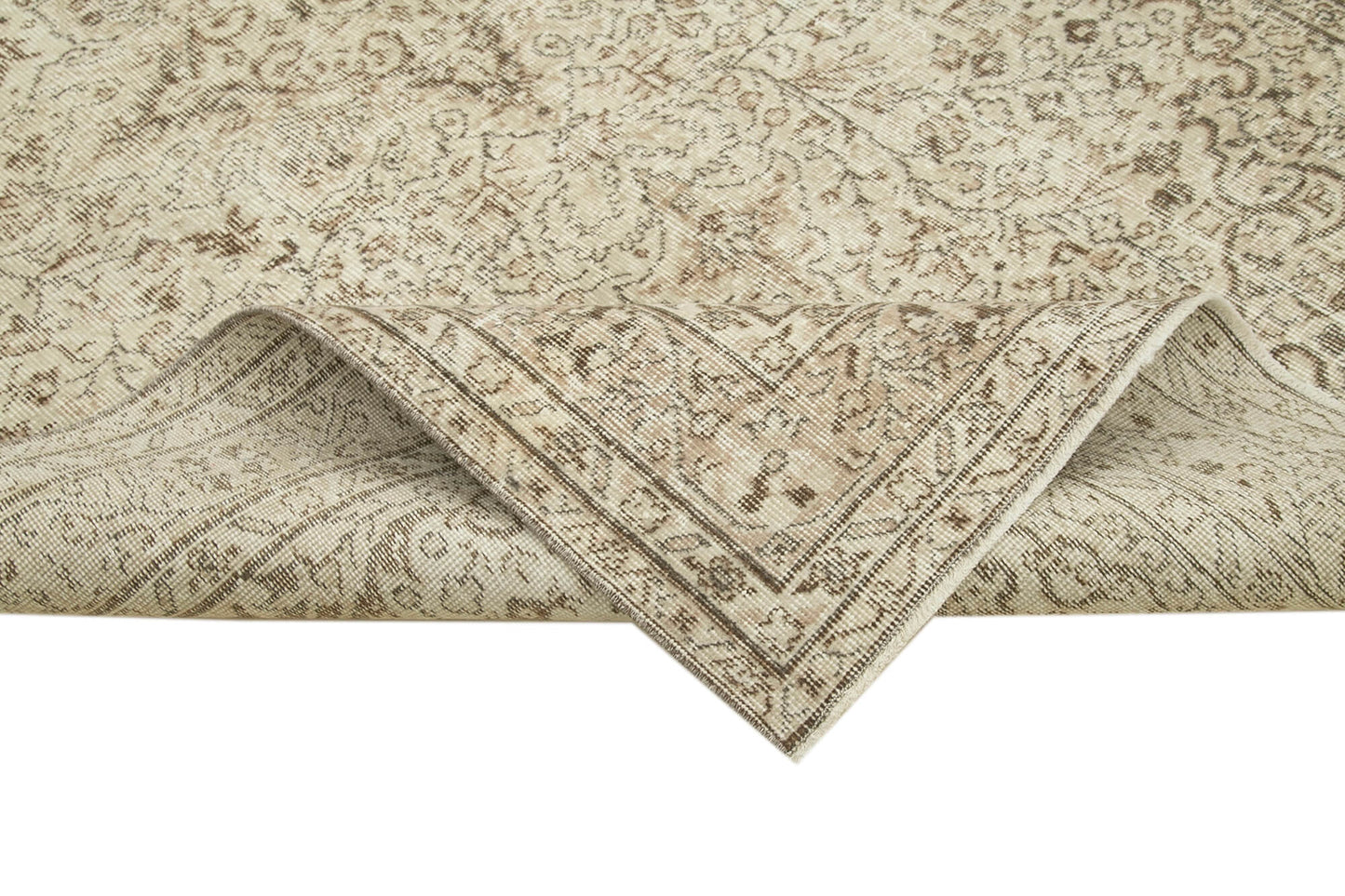 5x9 Beige Turkish Vintage Area Rug - 39037