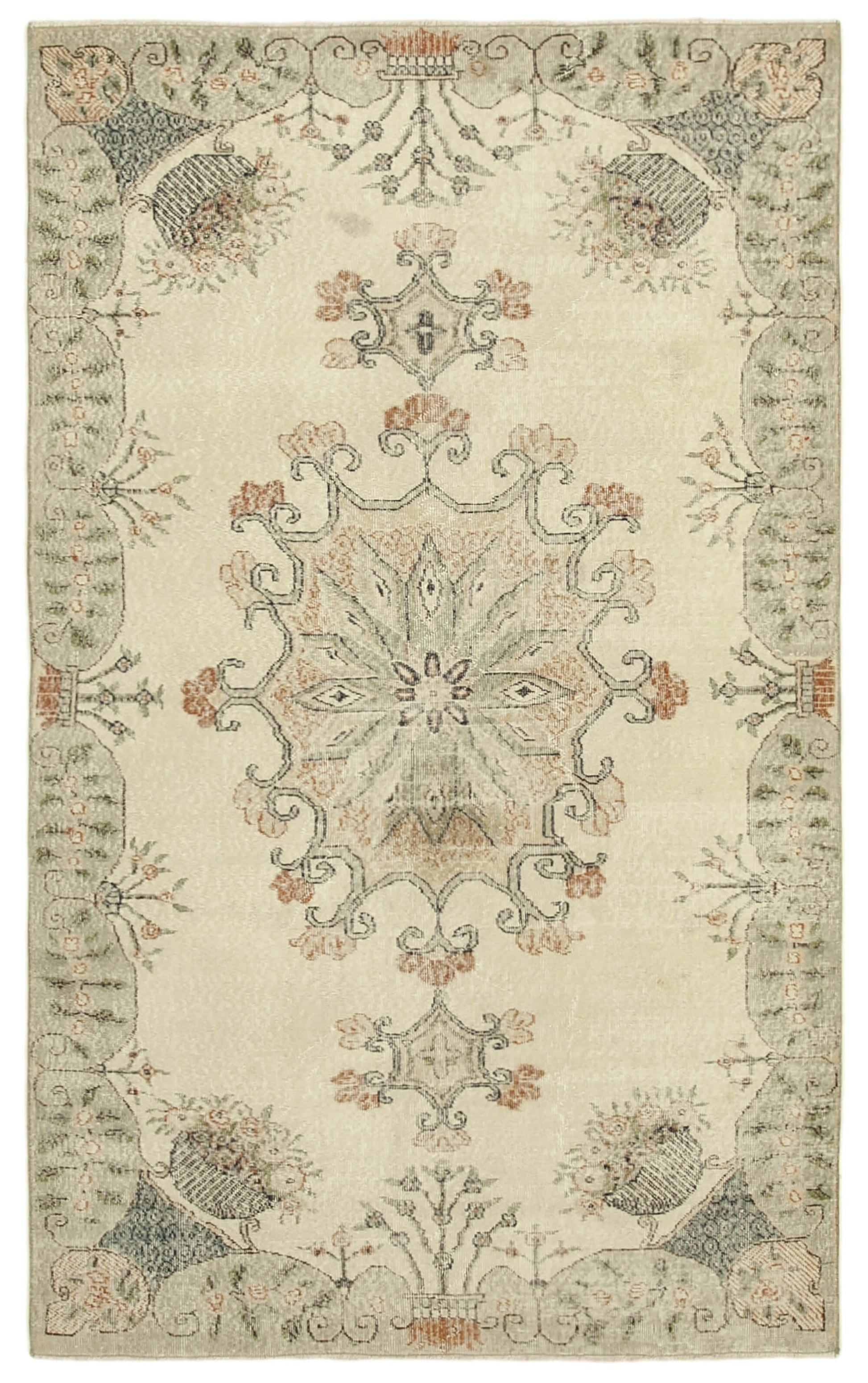 5x9 Beige Turkish Vintage Area Rug - 39046