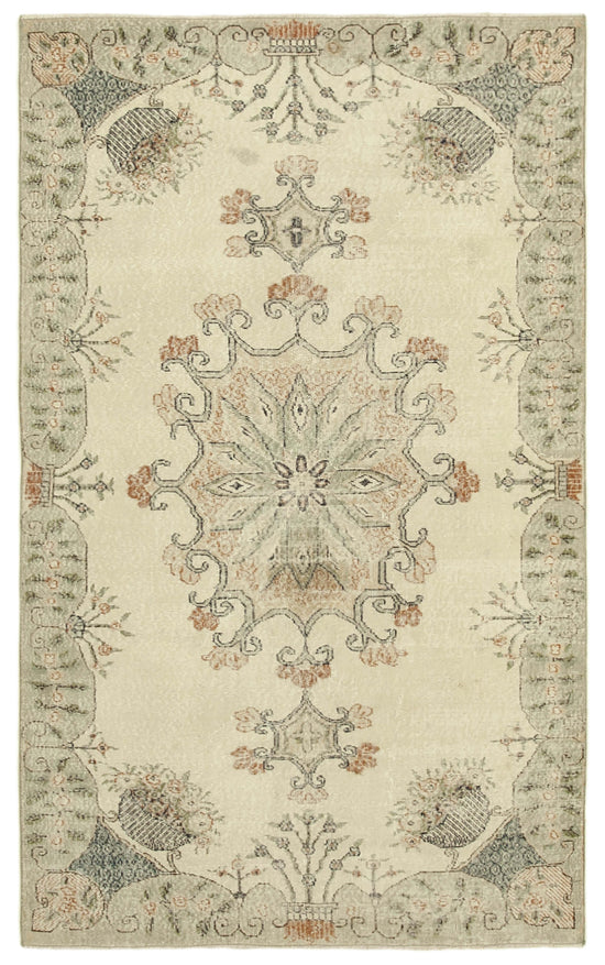 5x9 Beige Turkish Vintage Area Rug - 39046