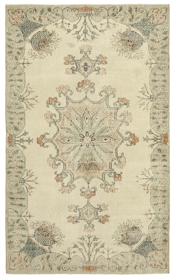 5x9 Beige Turkish Vintage Area Rug - 39046