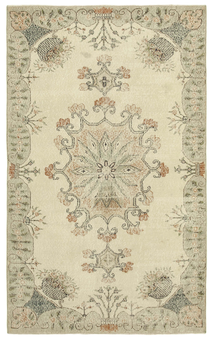 5x9 Beige Turkish Vintage Area Rug - 39046