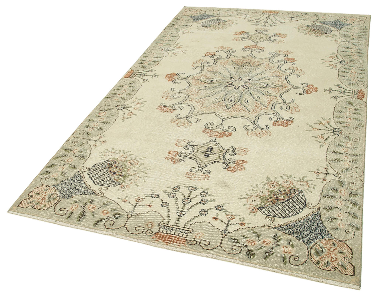 5x9 Beige Turkish Vintage Area Rug - 39046