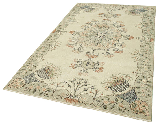 5x9 Beige Turkish Vintage Area Rug - 39046