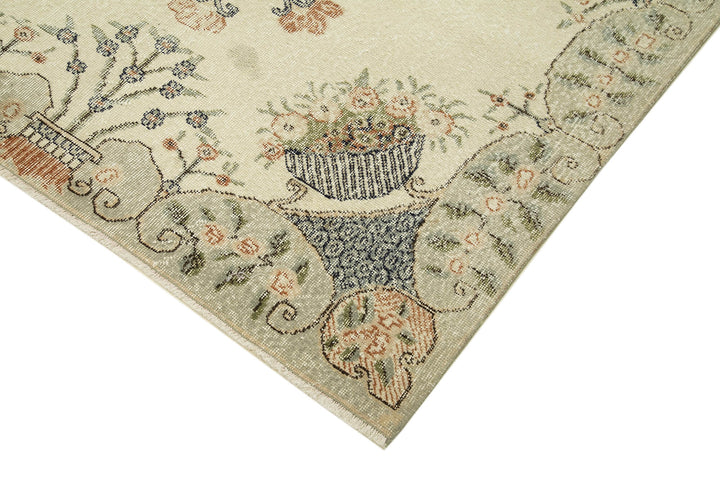5x9 Beige Turkish Vintage Area Rug - 39046