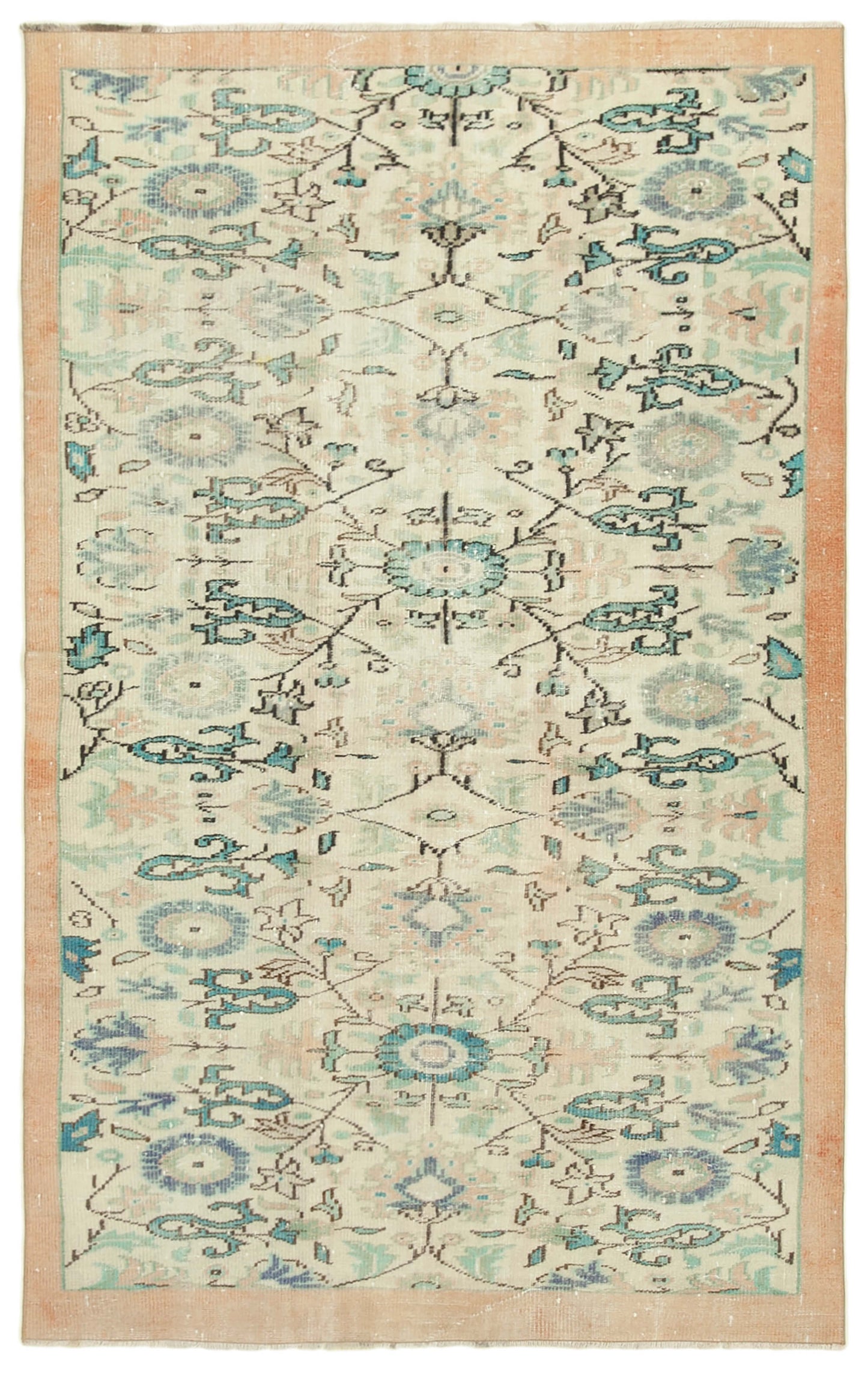 5x9 Beige Turkish Vintage Area Rug - 39052
