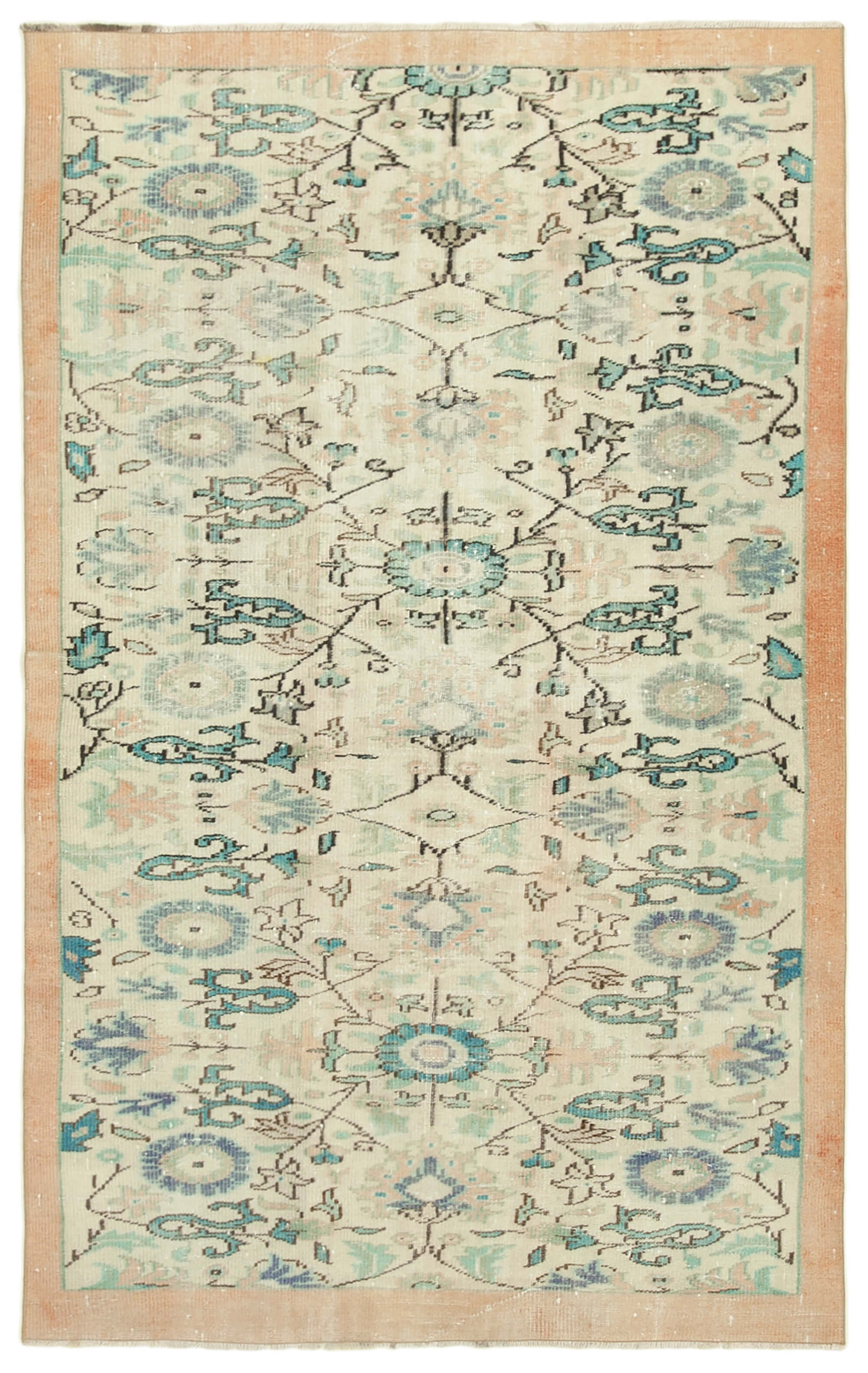5x9 Beige Turkish Vintage Area Rug - 39052