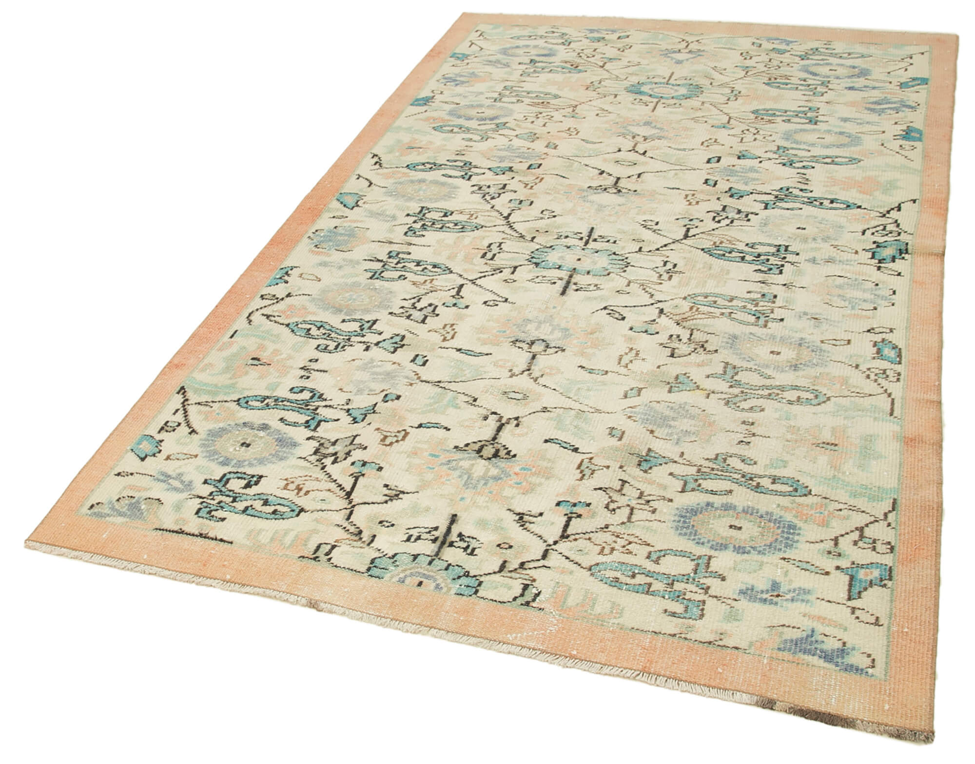 5x9 Beige Turkish Vintage Area Rug - 39052