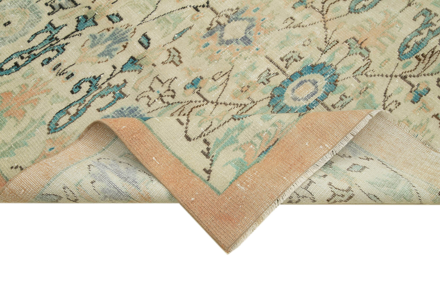 5x9 Beige Turkish Vintage Area Rug - 39052