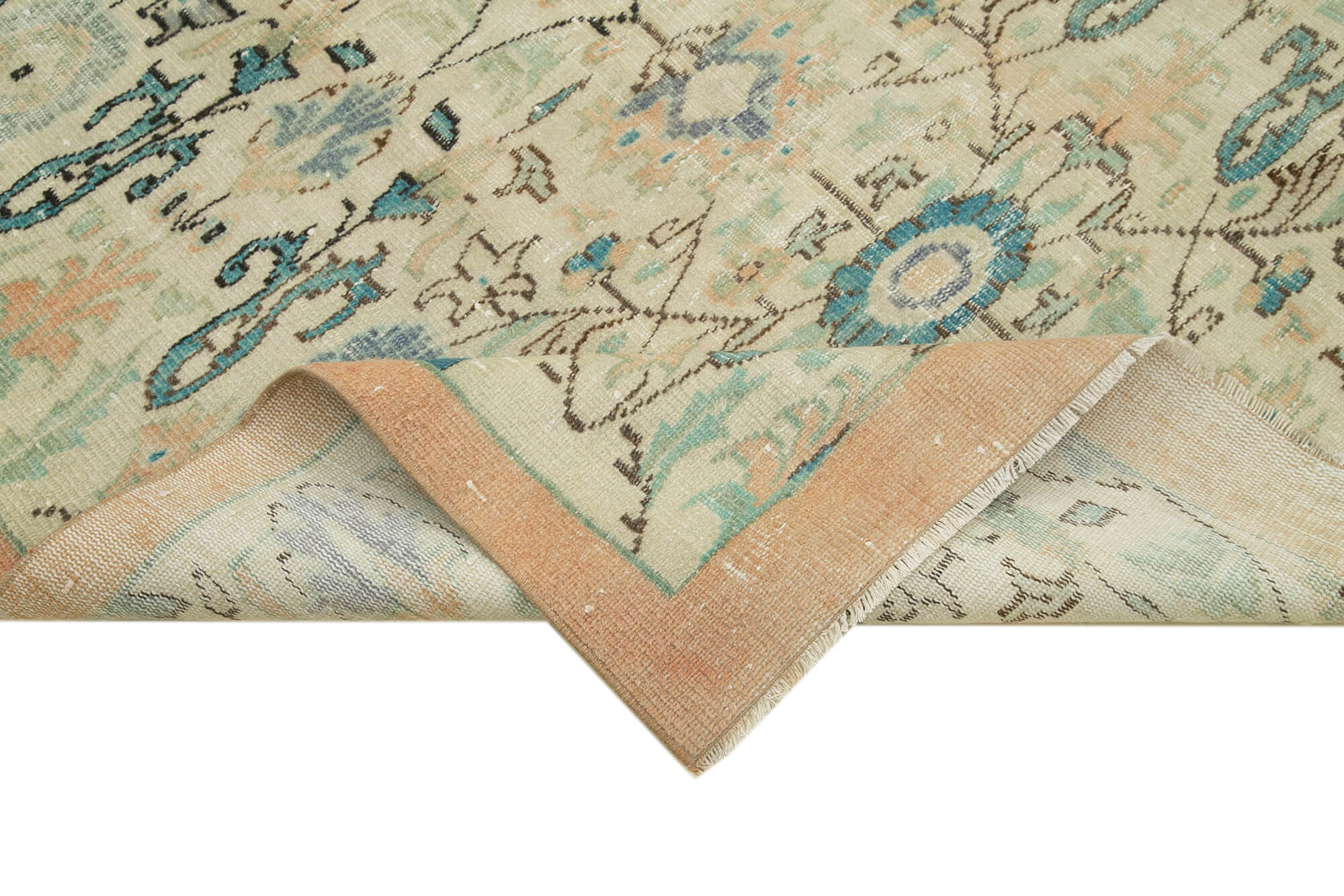 5x9 Beige Turkish Vintage Area Rug - 39052
