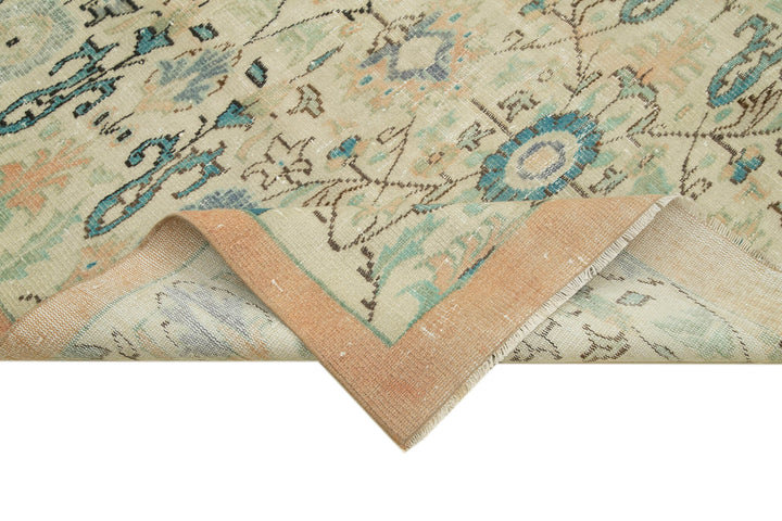 5x9 Beige Turkish Vintage Area Rug - 39052