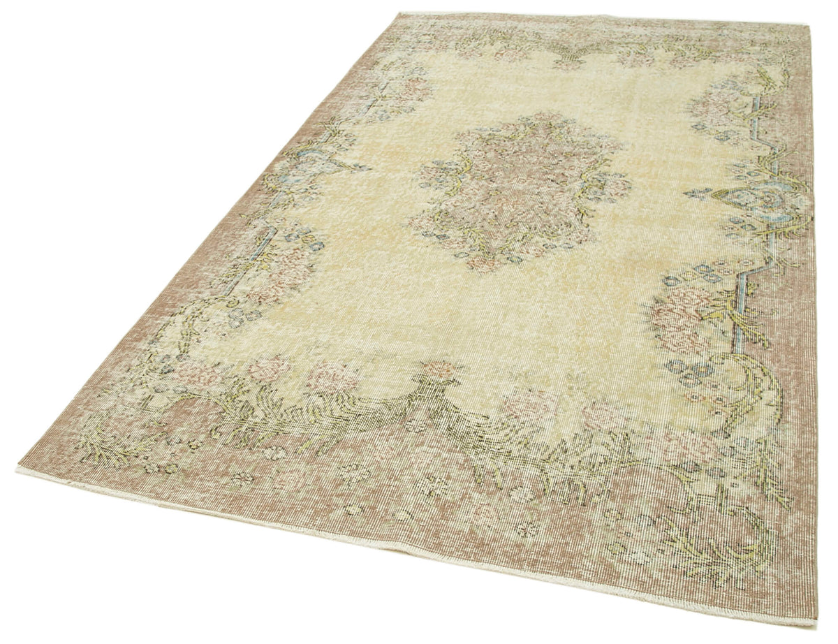 5x9 Beige Turkish Vintage Area Rug - 39056