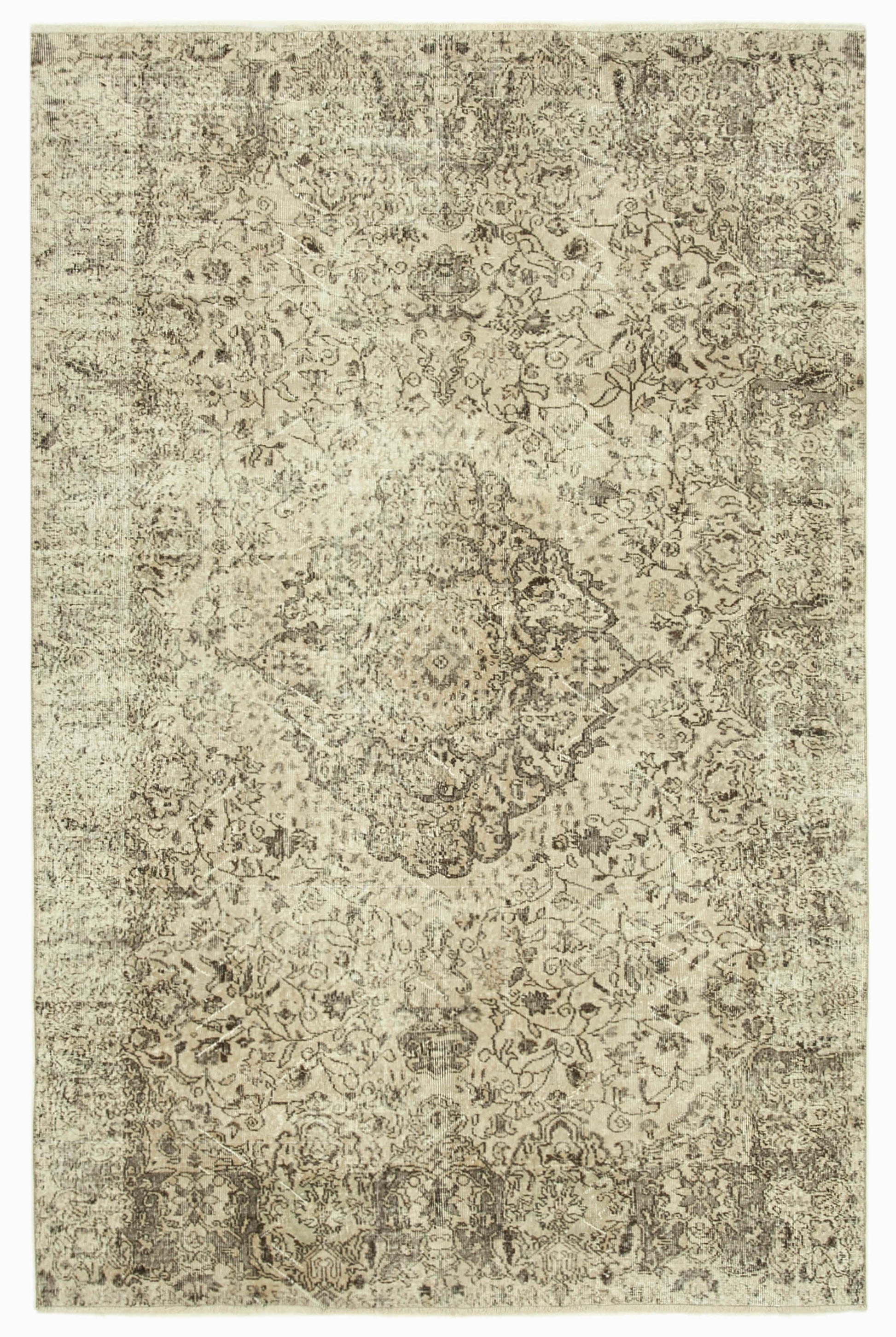 7x10 Beige Turkish Vintage Area Rug - 39059
