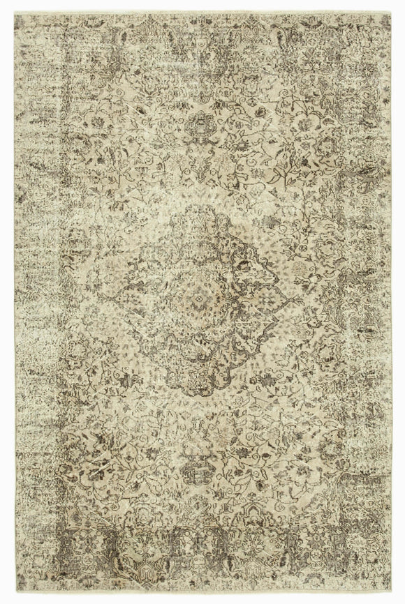 7x10 Beige Turkish Vintage Area Rug - 39059