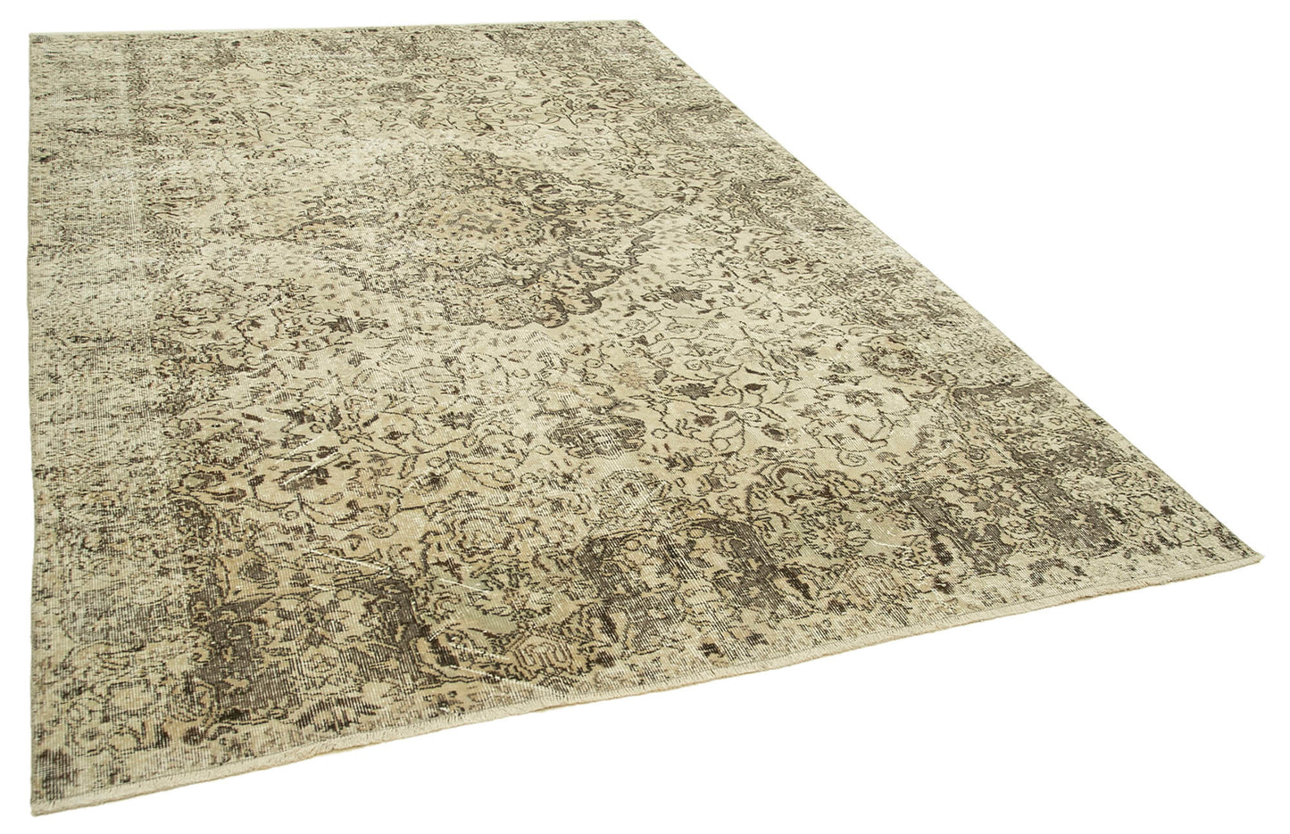 7x10 Beige Turkish Vintage Area Rug - 39059