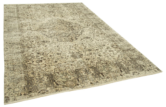 7x10 Beige Turkish Vintage Area Rug - 39059