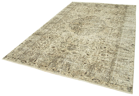 7x10 Beige Turkish Vintage Area Rug - 39059