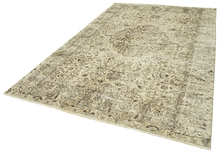 7x10 Beige Turkish Vintage Area Rug - 39059