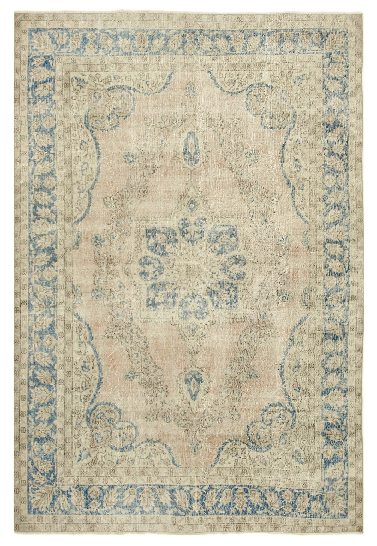 7x10 Beige Turkish Vintage Area Rug - 39061