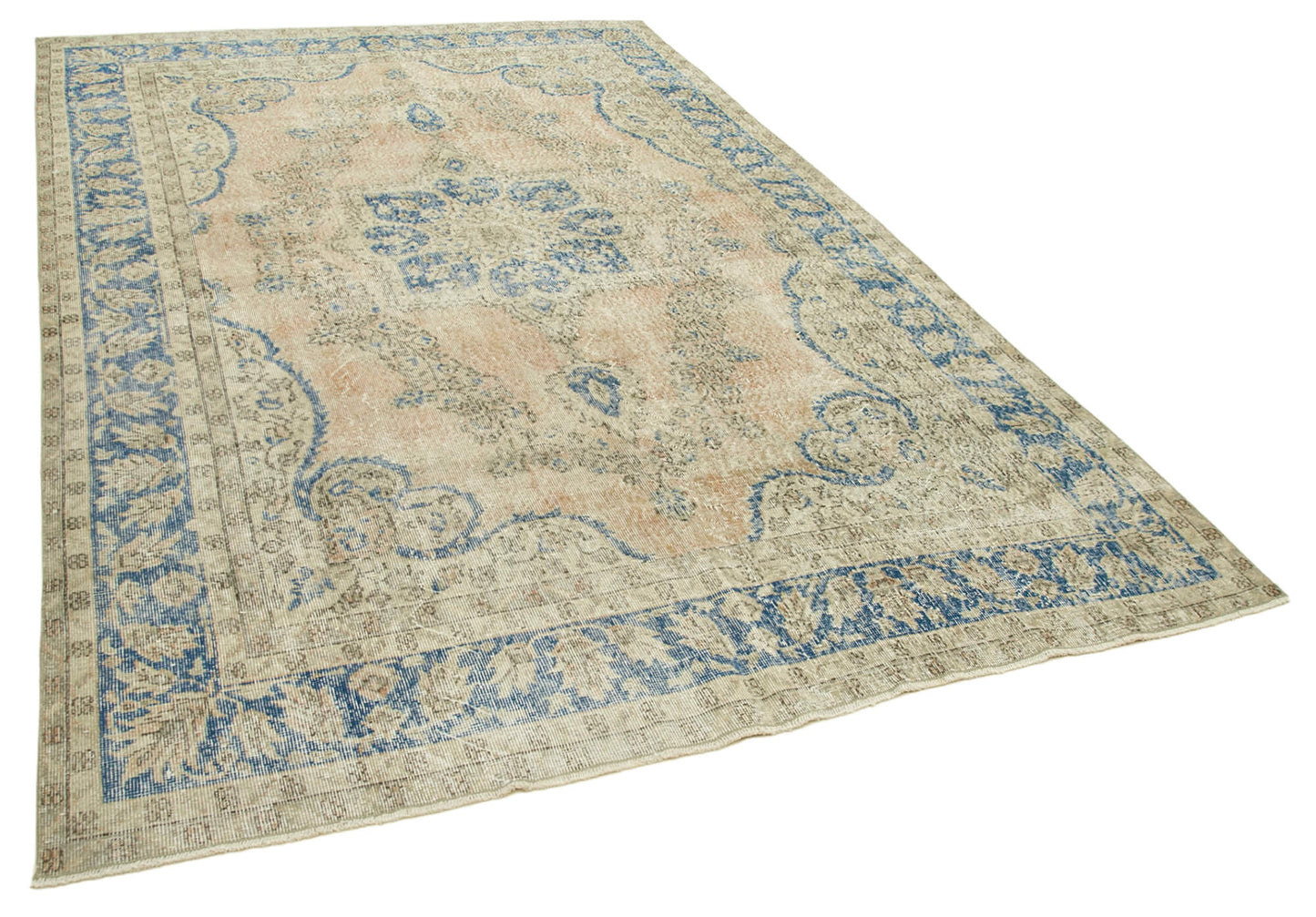 7x10 Beige Turkish Vintage Area Rug - 39061