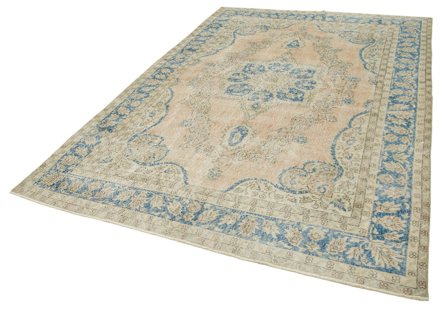 7x10 Beige Turkish Vintage Area Rug - 39061