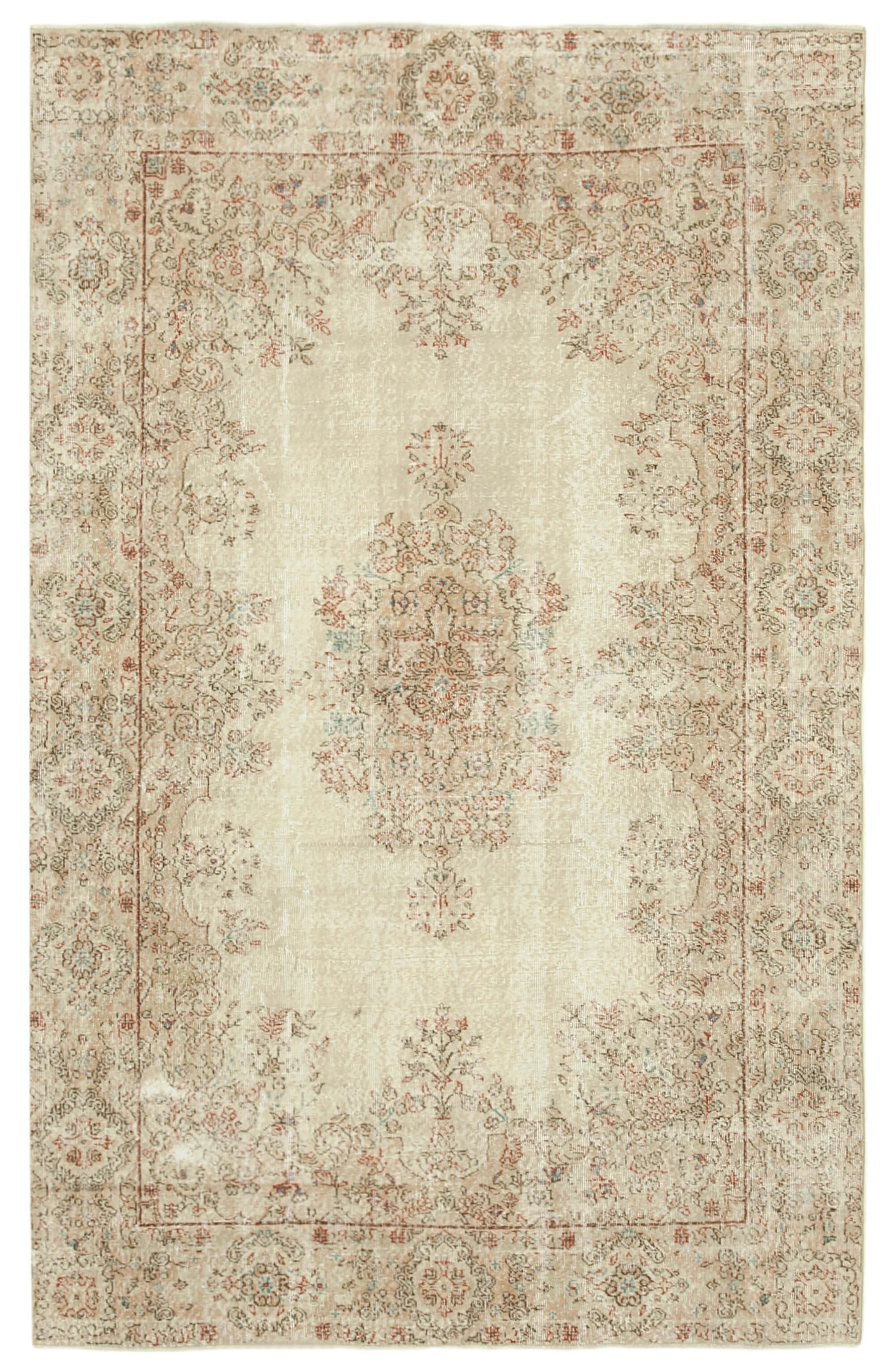 6x10 Beige Turkish Vintage Area Rug - 39062