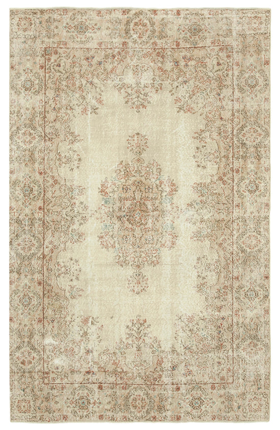 6x10 Beige Turkish Vintage Area Rug - 39062