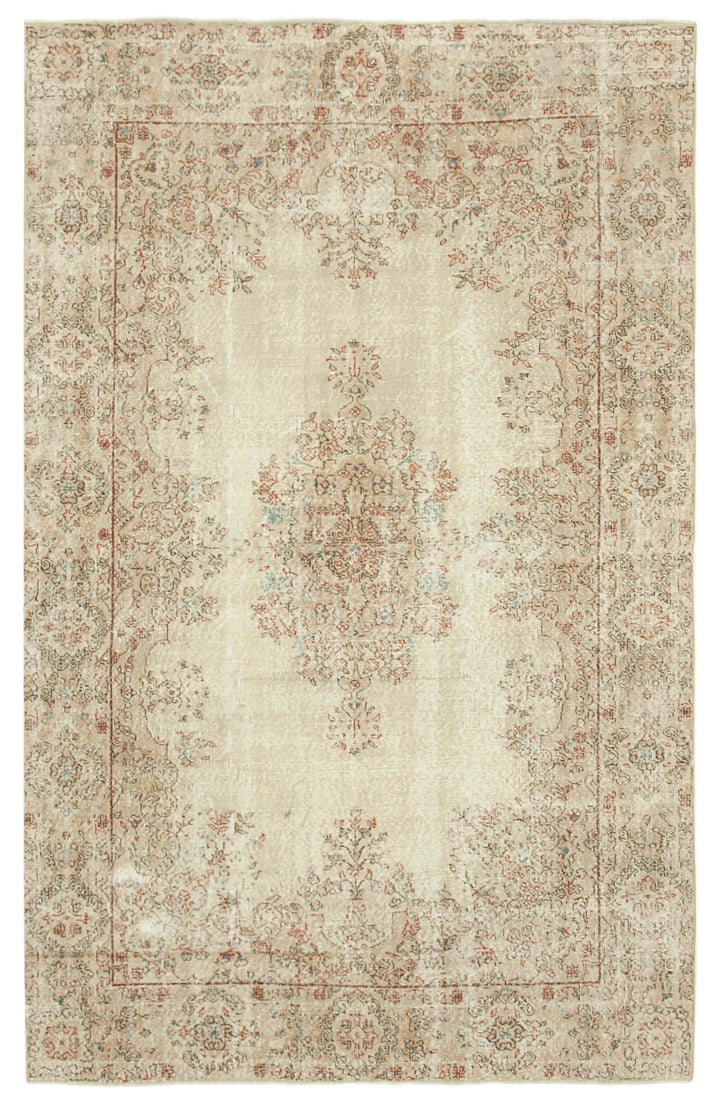 6x10 Beige Turkish Vintage Area Rug - 39062
