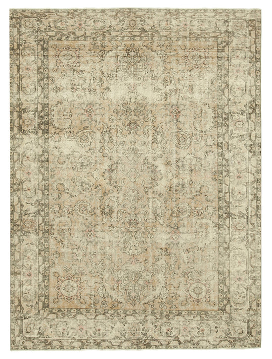 7x9 Beige Turkish Vintage Area Rug - 39065