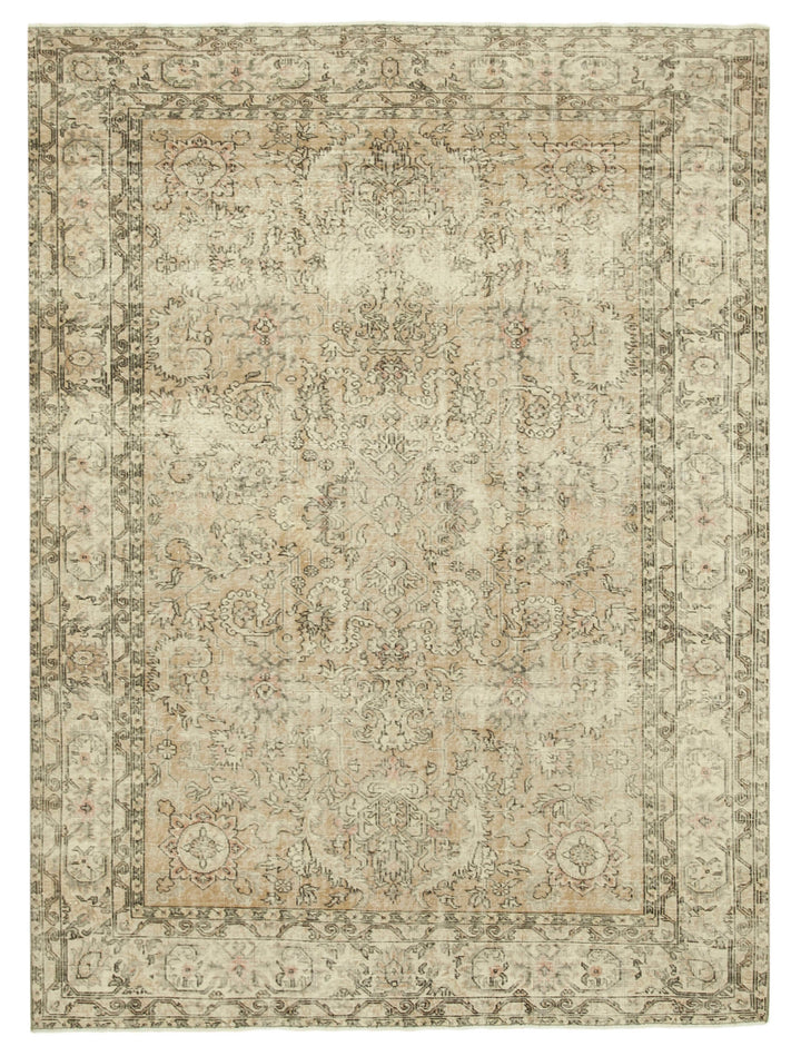 7x9 Beige Turkish Vintage Area Rug - 39065
