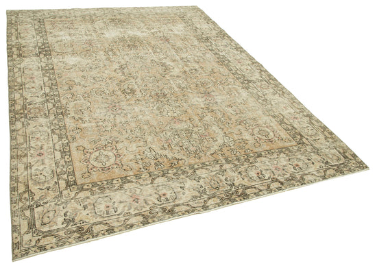 7x9 Beige Turkish Vintage Area Rug - 39065