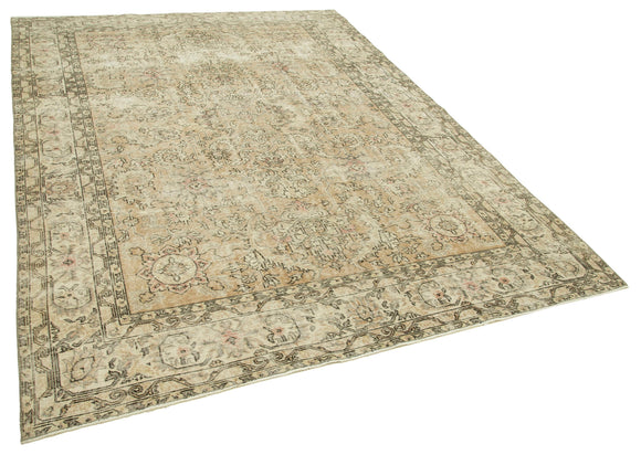 7x9 Beige Turkish Vintage Area Rug - 39065